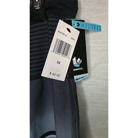 Mens Burnside Blue/Gray Striped Swim Trunks Stretch Shorts Size 32, Inseam 9" - Picture 4 of 10